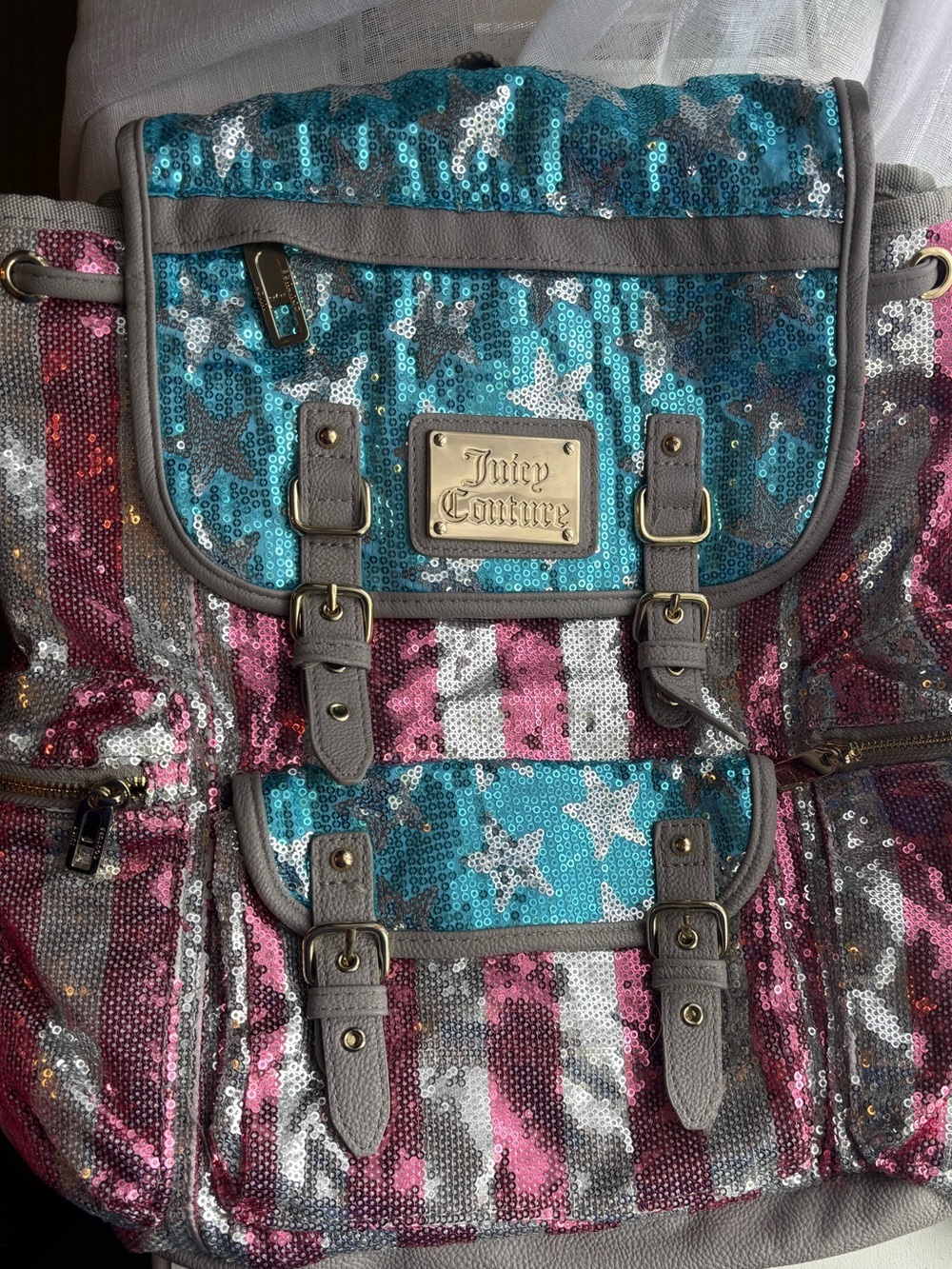 Juicy Couture Y2K inspo Sequin Star & Stripe Backpack Pristine looks brand new!